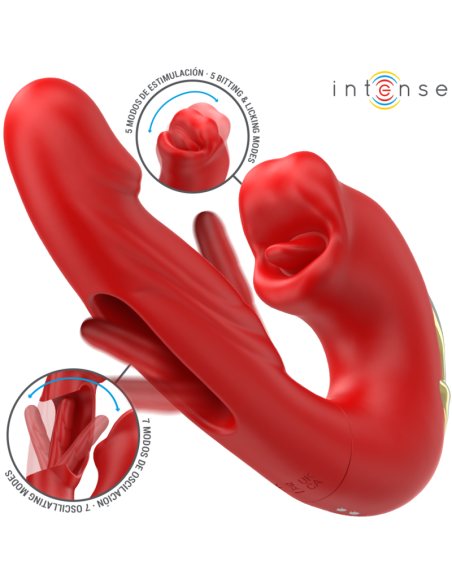 INTENSE - NATHY DOUBLE VIBRATOR WITH MULTIFUNCTION STIMULATING MOUTH RED