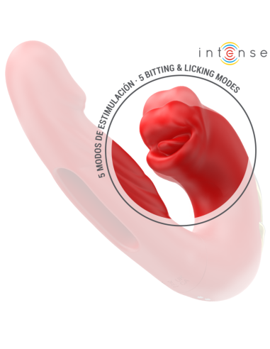 INTENSE - NATHY DOUBLE VIBRATOR WITH MULTIFUNCTION STIMULATING MOUTH RED