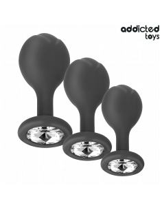 ADDICTED TOYS - 3 SILIKONIŠKŲ ANALINIŲ KAMŠČIŲ SU BRANGAKMENIAIS RINKINYS