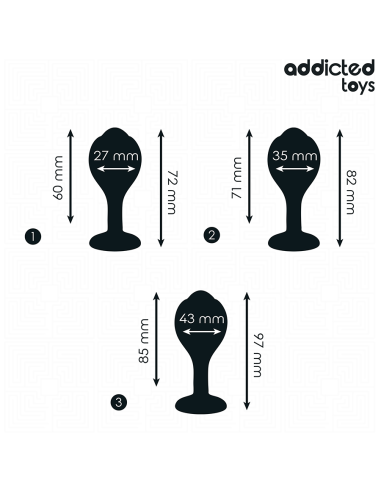 ADDICTED TOYS - 3 SILIKONIŠKŲ ANALINIŲ KAMŠČIŲ SU BRANGAKMENIAIS RINKINYS