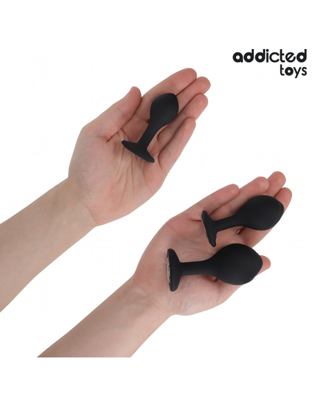 ADDICTED TOYS - 3 SILIKONIŠKŲ ANALINIŲ KAMŠČIŲ SU BRANGAKMENIAIS RINKINYS