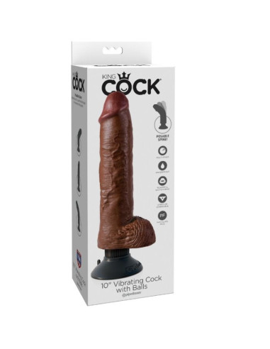 KING COCK - 25,5 CM VIBRUOJAMAS PADAŽAS SU KIUKULIAIS, RUDA