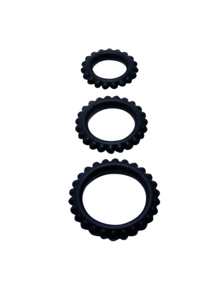 BAILE - TITAN rinkinys, 3 vnt. varpos žiedų, juodų, 2,8 2,4 1,9 cm