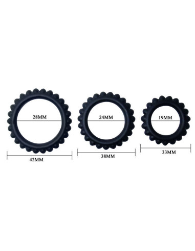BAILE - TITAN rinkinys, 3 vnt. varpos žiedų, juodų, 2,8 2,4 1,9 cm