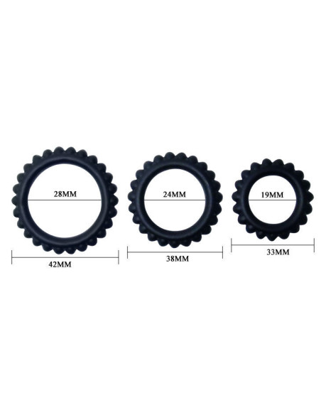 BAILE - TITAN rinkinys, 3 vnt. varpos žiedų, juodų, 2,8 2,4 1,9 cm