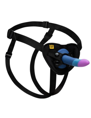 ROMP - PICCOLO HARNESS SILICONE DILDO WITH TRICOLOR SUCTION CUP 14 CM