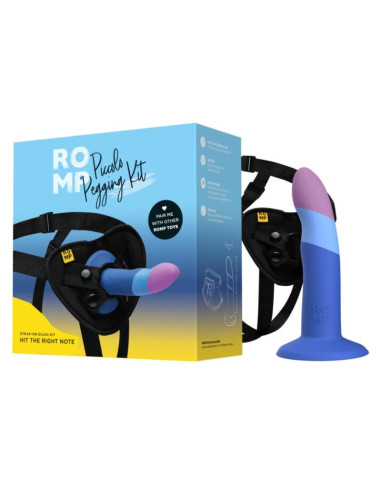ROMP - PICCOLO HARNESS SILICONE DILDO WITH TRICOLOR SUCTION CUP 14 CM