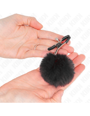 KINK - Dirbtinio kailio spenelių laikiklis su kamuoliukais, juodas, 6 cm