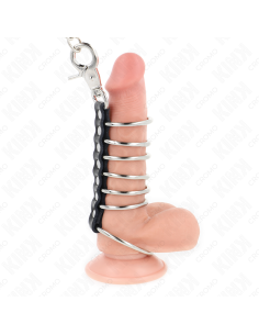 KINK - 7 METAL PENIS RINGS 3.8 CM TO 5 CM CONNECTED WITH LEATHER AND METAL CHAIN 100 CM 2