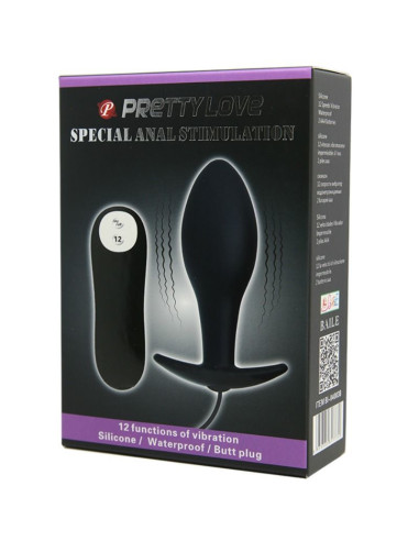 PRETTY LOVE - ANALINIS KAIŠTELIS SU ANTGALIU, SILIKONINIS, 12 VIBRACIJOS REŽIMŲ, JUODAS