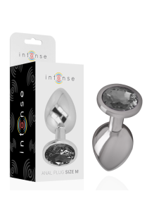 INTENSE - ALUMINUM METAL ANAL PLUG WITH BLACK GLASS SIZE M
