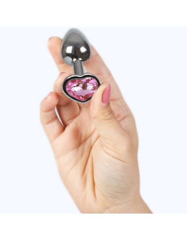 SECRETPLAY - metalinis užpakalio kamštis fuksijos spalvos širdies formos, mažas, 7 cm
