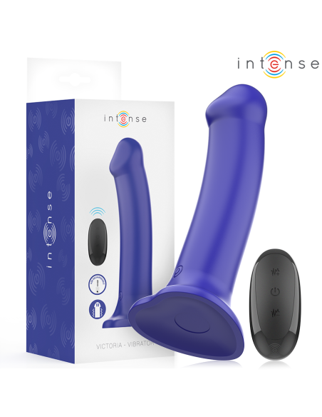 INTENSE - VICTORIA VIBRATOR SU SIURBLIU 10 VIBRACIJŲ TAMSIAI MĖLYNA NUOTOLINIO VALDYMO PULTAS