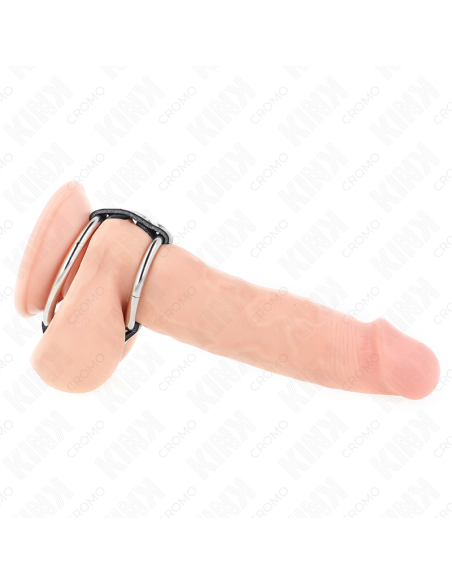 KINK - Dvigubas metalinis penio žiedas nuo 3,8 cm iki 5 cm, sujungtas oda