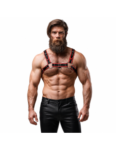 FETISH SUBMISSIVE ATTITUDE - MENS ECO-LEATHER CHEST HARNESS BLACK-RED